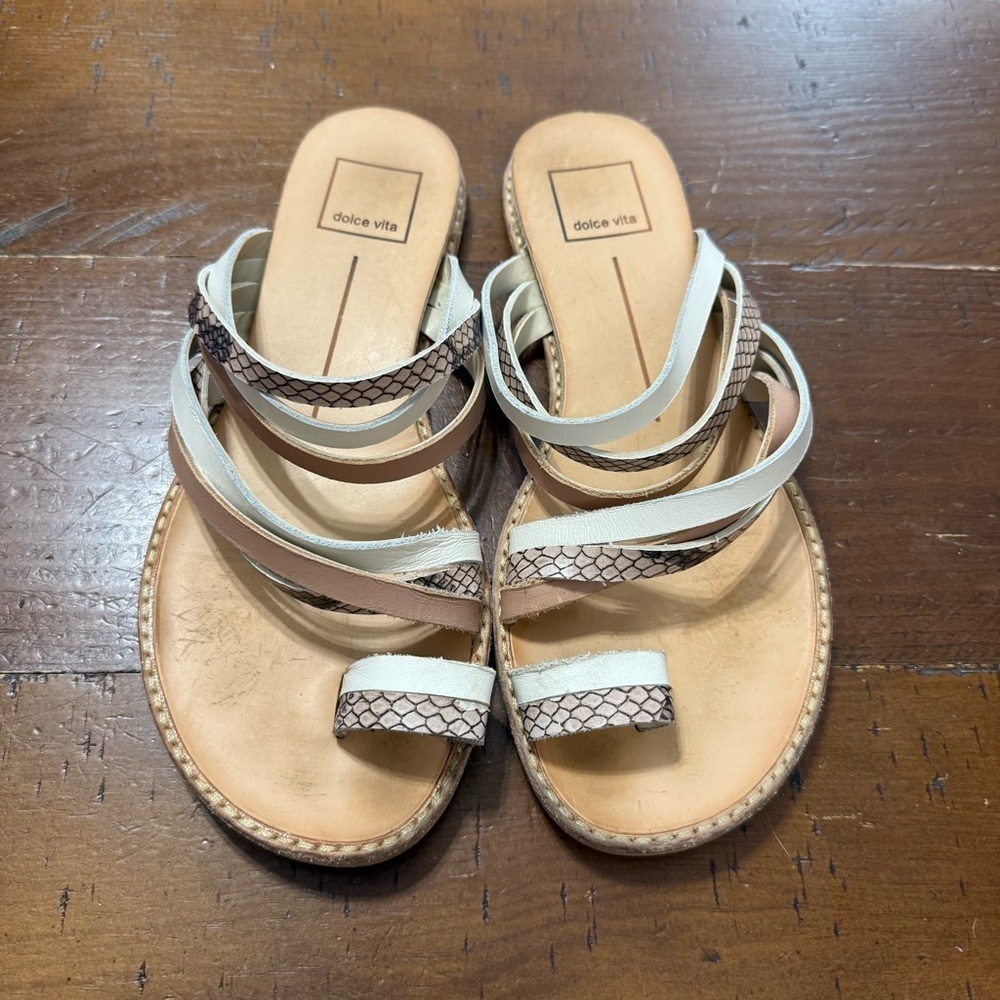 Dolce Vita Cream and Tan Sandals with Strappy Design size 7